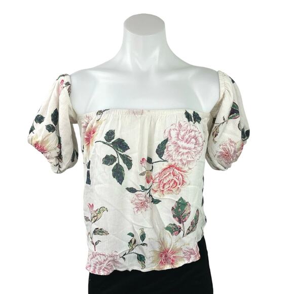 Urban Outfitters Kimchi Blue Pia Cream Floral Off The Shoulder Blouse Top Sz M - Picture 1 of 4